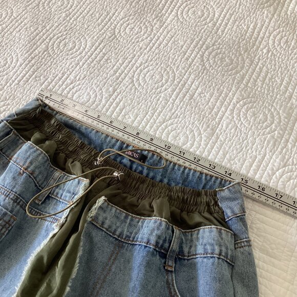 Micas Woman’s Multi Pocket Wide-Leg Cargo Jeans Size L Two-Tone Denim & Olive Gr - Picture 8 of 16